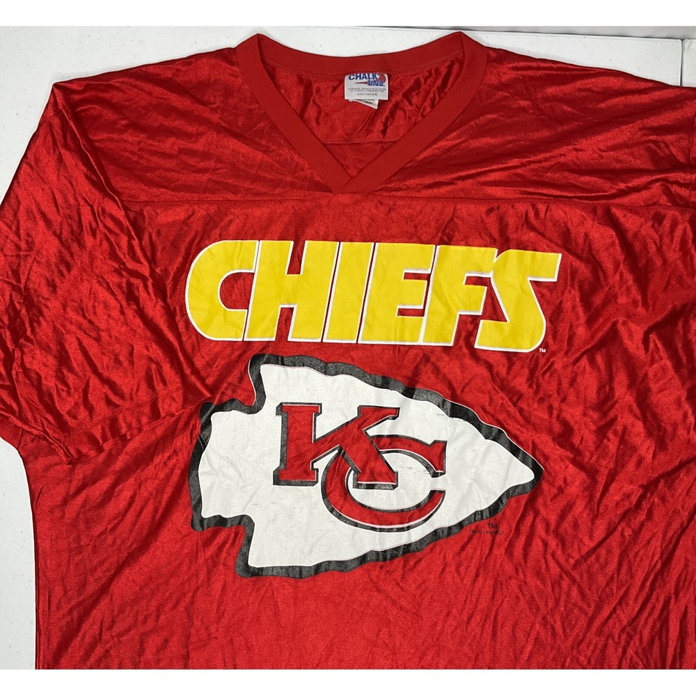 Kansas City Chiefs Shiny Jersey Shirt Mens 2XL Chalk Line Red NFL 90s Vintage